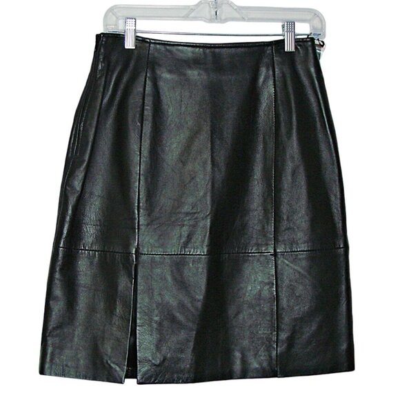 NEW Harve Benard Womens Genuine Leather Skirt Size 8 Black PL Polyester Lining - Picture 2 of 11